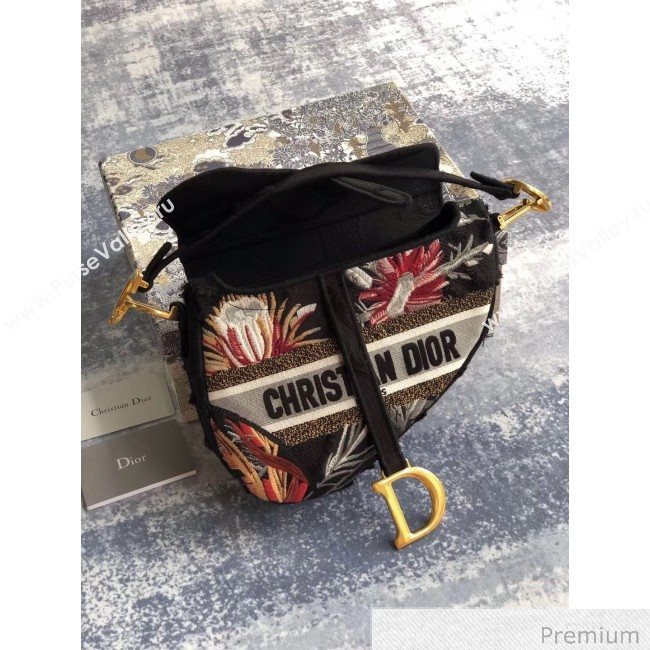 Dior Black Camouflage Embroidery with Multicolor Flowers Saddle Bag 2020 (XXG-20071064)