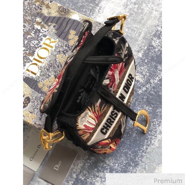Dior Black Camouflage Embroidery with Multicolor Flowers Saddle Bag 2020 (XXG-20071064)