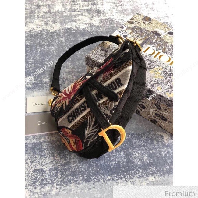 Dior Black Camouflage Embroidery with Multicolor Flowers Saddle Bag 2020 (XXG-20071064)