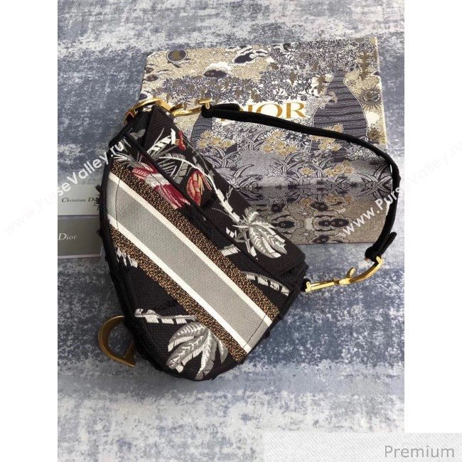 Dior Black Camouflage Embroidery with Multicolor Flowers Saddle Bag 2020 (XXG-20071064)