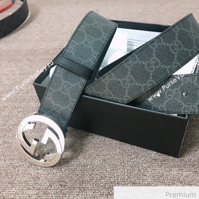 Gucci GG Canvas and Calfskin Belt 38mm with GG Buckle Black 2020 (SJ-20070837)