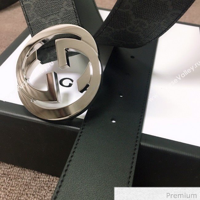 Gucci GG Canvas and Calfskin Belt 38mm with GG Buckle Black 2020 (SJ-20070837)