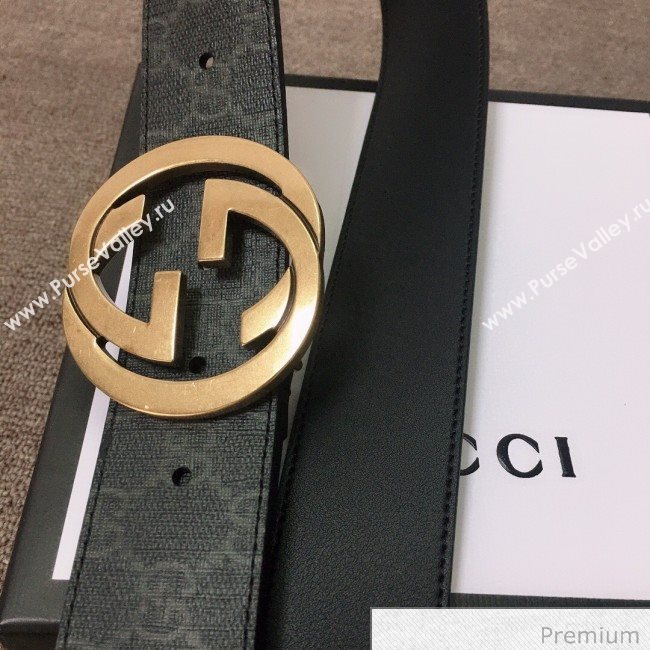 Gucci GG Canvas and Calfskin Belt 38mm with GG Buckle Black 2020 (SJ-20070837)
