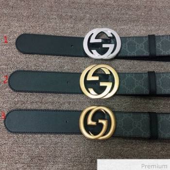 Gucci GG Canvas and Calfskin Belt 38mm with GG Buckle Black 2020 (SJ-20070837)