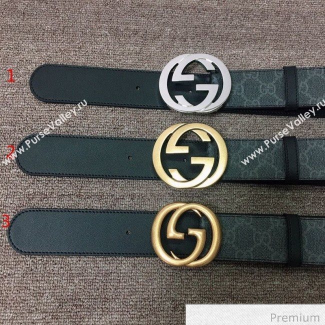 Gucci GG Canvas and Calfskin Belt 38mm with GG Buckle Black 2020 (SJ-20070837)