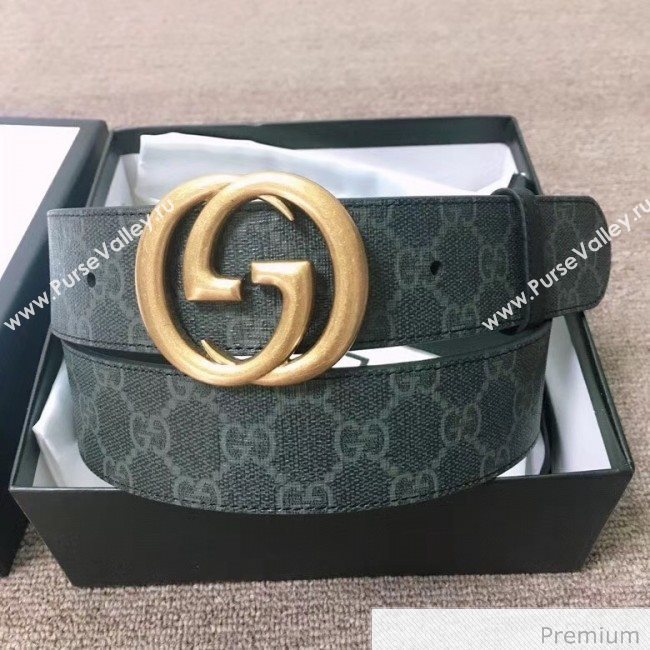 Gucci GG Canvas and Calfskin Belt 38mm with GG Buckle Black 2020 (SJ-20070837)