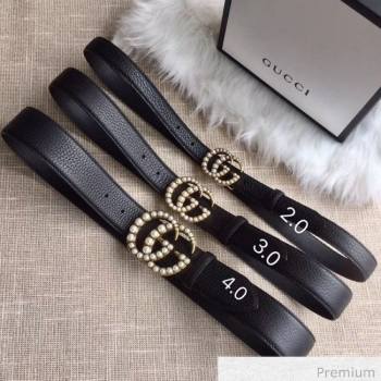 Gucci Leather Belt 20/30/40mm with Pearl GG Buckle Black 2020 (99-20070835)