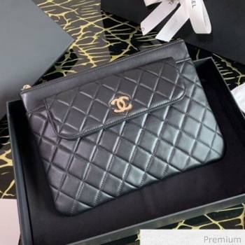 Chanel Quilted Lambskin Flap Case Pouch AP1189 Black 2020 (XING-20070847)