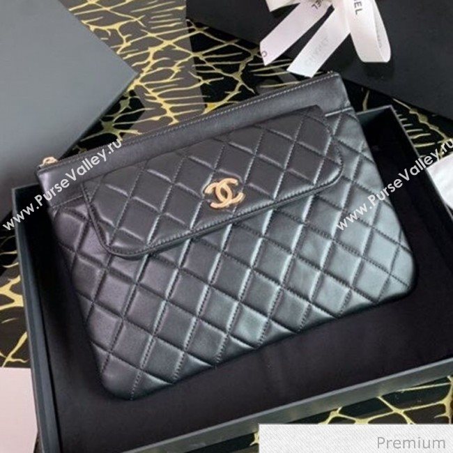 Chanel Quilted Lambskin Flap Case Pouch AP1189 Black 2020 (XING-20070847)