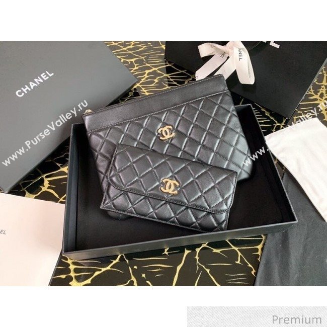 Chanel Quilted Lambskin Flap Case Pouch AP1189 Black 2020 (XING-20070847)