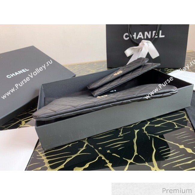 Chanel Quilted Lambskin Flap Case Pouch AP1189 Black 2020 (XING-20070847)