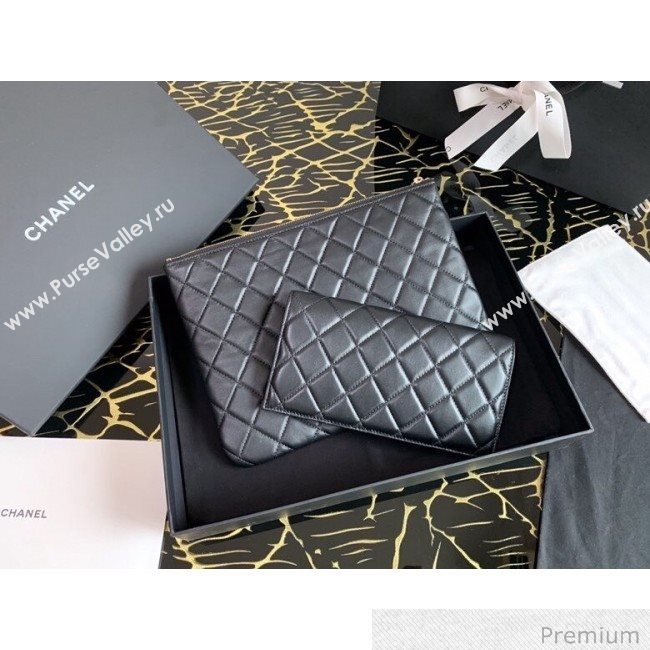 Chanel Quilted Lambskin Flap Case Pouch AP1189 Black 2020 (XING-20070847)