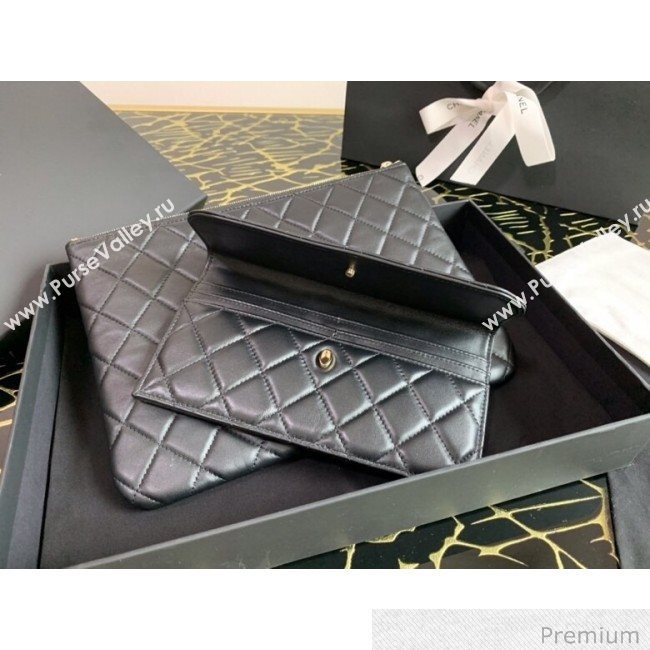 Chanel Quilted Lambskin Flap Case Pouch AP1189 Black 2020 (XING-20070847)