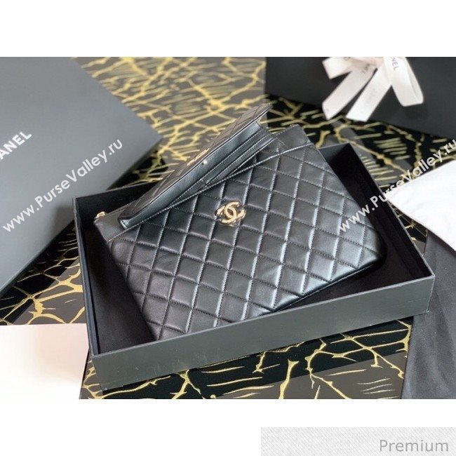 Chanel Quilted Lambskin Flap Case Pouch AP1189 Black 2020 (XING-20070847)