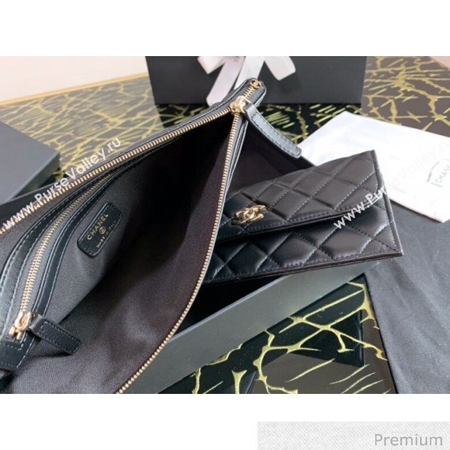 Chanel Quilted Lambskin Flap Case Pouch AP1189 Black 2020 (XING-20070847)