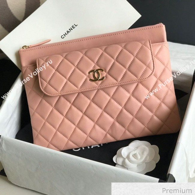 Chanel Quilted Lambskin Flap Case Pouch AP1189 Pink 2020 (XING-20070848)