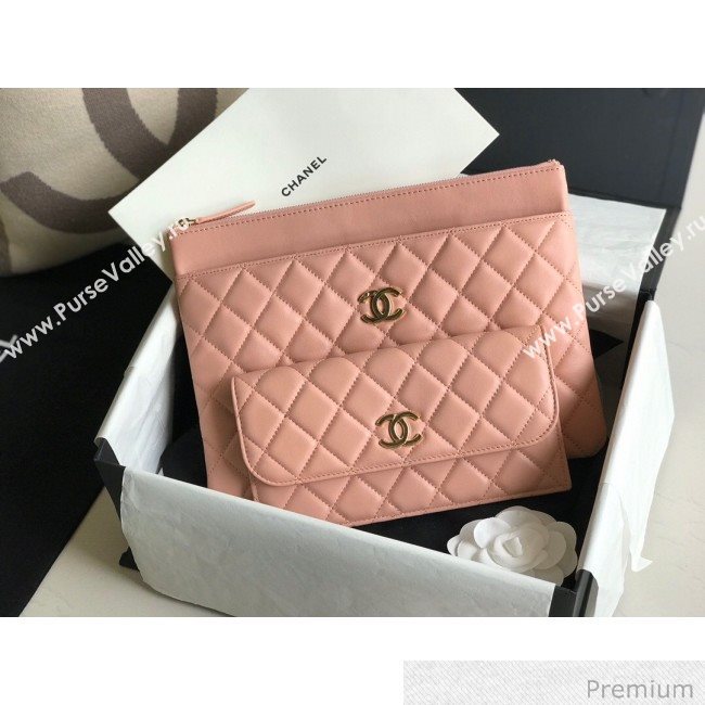 Chanel Quilted Lambskin Flap Case Pouch AP1189 Pink 2020 (XING-20070848)