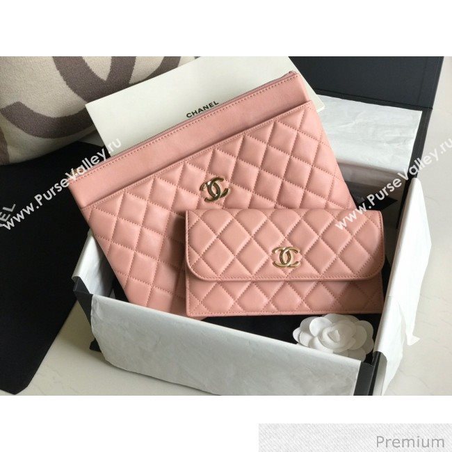 Chanel Quilted Lambskin Flap Case Pouch AP1189 Pink 2020 (XING-20070848)