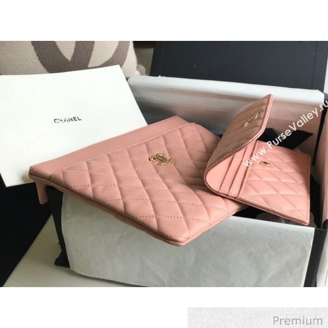 Chanel Quilted Lambskin Flap Case Pouch AP1189 Pink 2020 (XING-20070848)