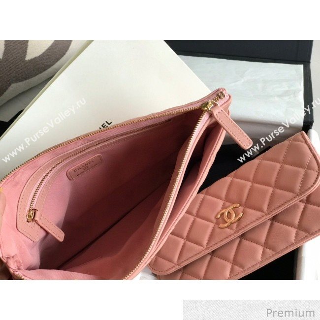 Chanel Quilted Lambskin Flap Case Pouch AP1189 Pink 2020 (XING-20070848)