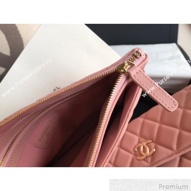 Chanel Quilted Lambskin Flap Case Pouch AP1189 Pink 2020 (XING-20070848)