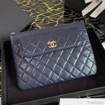 Chanel Quilted Lambskin Flap Case Pouch AP1189 Navy Blue 2020 (XING-20070846)