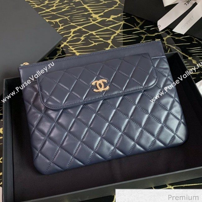 Chanel Quilted Lambskin Flap Case Pouch AP1189 Navy Blue 2020 (XING-20070846)