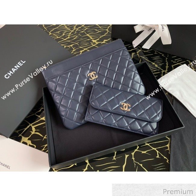 Chanel Quilted Lambskin Flap Case Pouch AP1189 Navy Blue 2020 (XING-20070846)