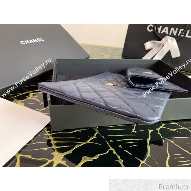 Chanel Quilted Lambskin Flap Case Pouch AP1189 Navy Blue 2020 (XING-20070846)