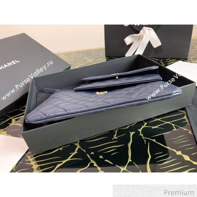Chanel Quilted Lambskin Flap Case Pouch AP1189 Navy Blue 2020 (XING-20070846)