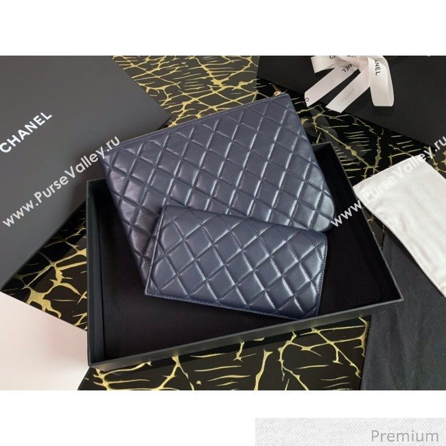 Chanel Quilted Lambskin Flap Case Pouch AP1189 Navy Blue 2020 (XING-20070846)