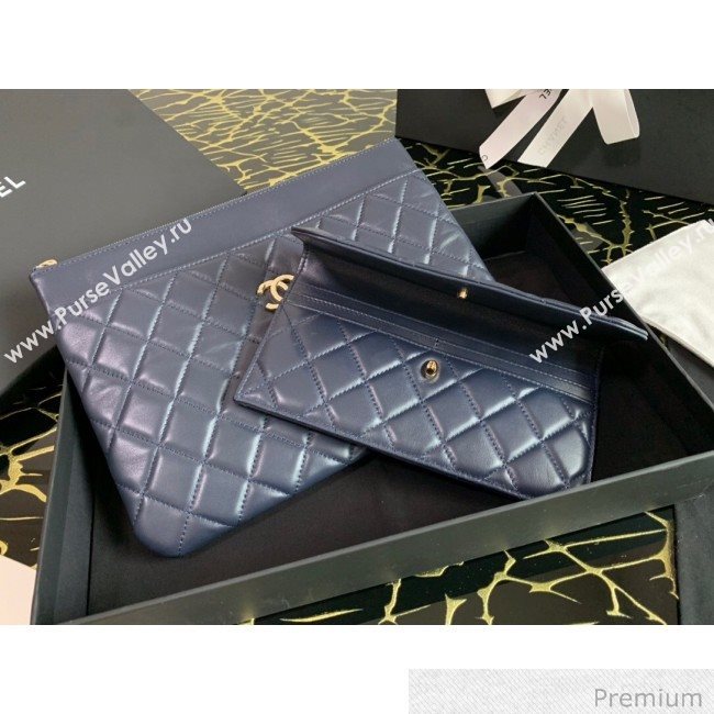 Chanel Quilted Lambskin Flap Case Pouch AP1189 Navy Blue 2020 (XING-20070846)
