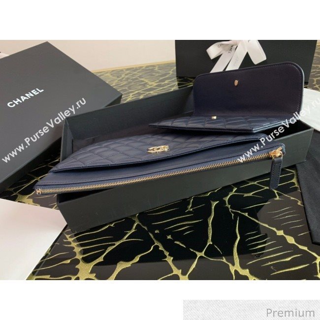 Chanel Quilted Lambskin Flap Case Pouch AP1189 Navy Blue 2020 (XING-20070846)