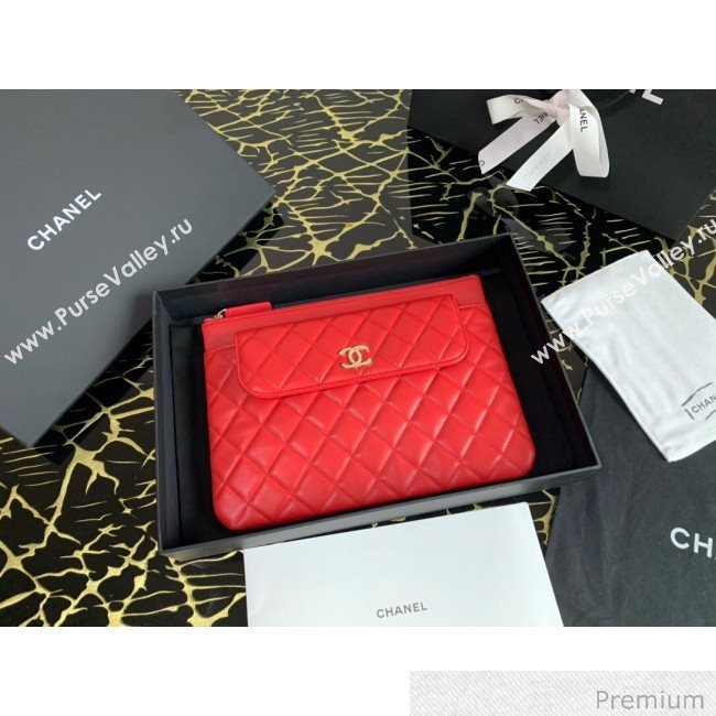 Chanel Quilted Lambskin Flap Case Pouch AP1189 Red 2020 (XING-20070849)