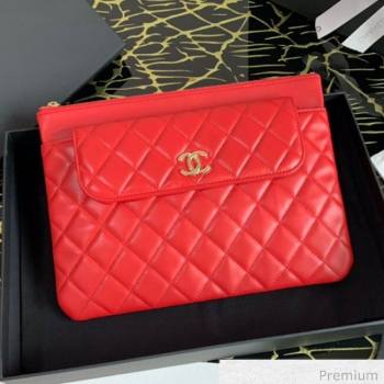 Chanel Quilted Lambskin Flap Case Pouch AP1189 Red 2020 (XING-20070849)
