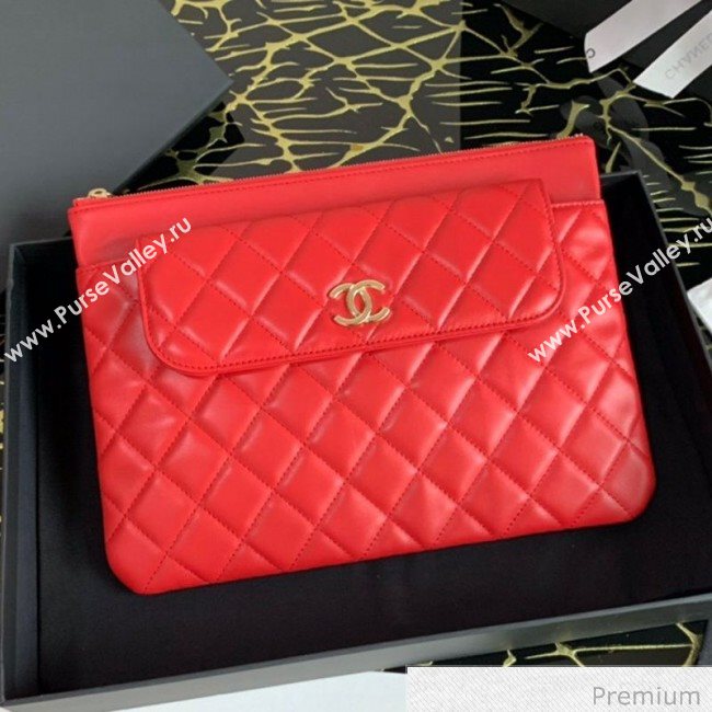 Chanel Quilted Lambskin Flap Case Pouch AP1189 Red 2020 (XING-20070849)