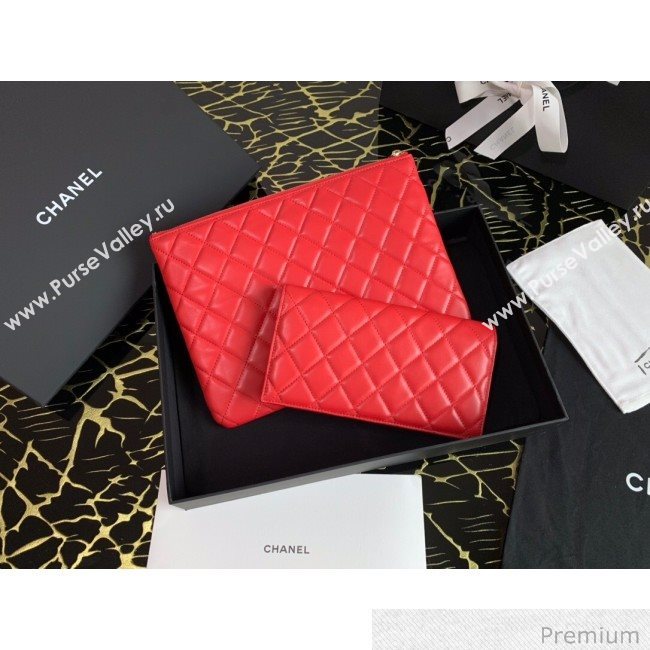 Chanel Quilted Lambskin Flap Case Pouch AP1189 Red 2020 (XING-20070849)