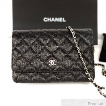 Chanel Grained Calfskin Classic Wallet on Chain WOC AP0250 Black/Silver 2020 (YD-20070850)