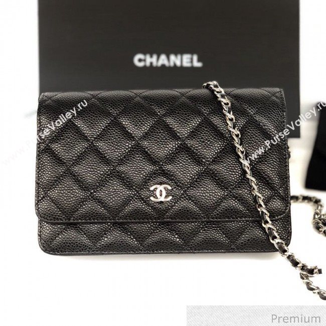 Chanel Grained Calfskin Classic Wallet on Chain WOC AP0250 Black/Silver 2020 (YD-20070850)