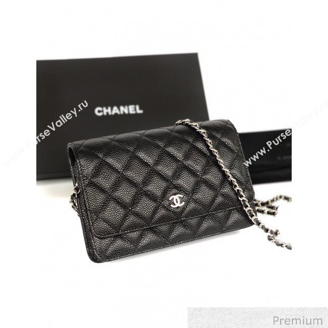 Chanel Grained Calfskin Classic Wallet on Chain WOC AP0250 Black/Silver 2020 (YD-20070850)