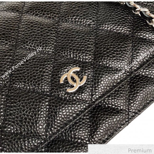 Chanel Grained Calfskin Classic Wallet on Chain WOC AP0250 Black/Silver 2020 (YD-20070850)