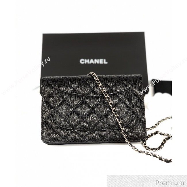 Chanel Grained Calfskin Classic Wallet on Chain WOC AP0250 Black/Silver 2020 (YD-20070850)