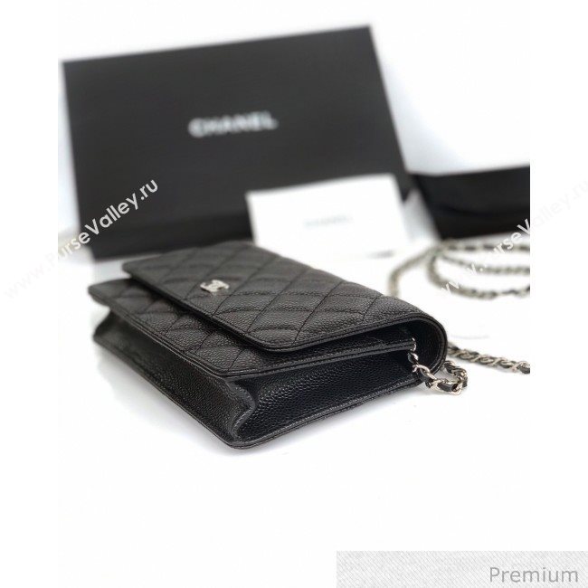 Chanel Grained Calfskin Classic Wallet on Chain WOC AP0250 Black/Silver 2020 (YD-20070850)
