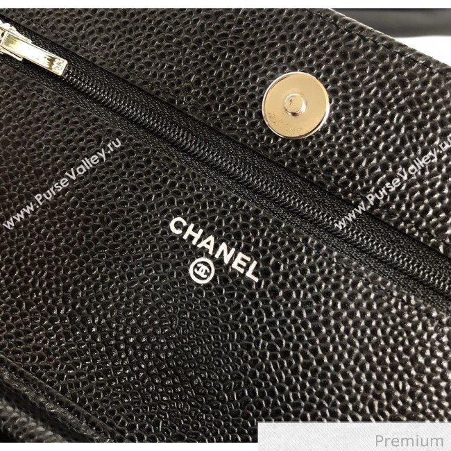 Chanel Grained Calfskin Classic Wallet on Chain WOC AP0250 Black/Silver 2020 (YD-20070850)