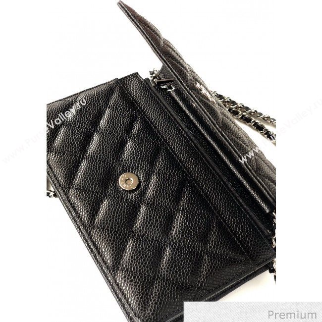 Chanel Grained Calfskin Classic Wallet on Chain WOC AP0250 Black/Silver 2020 (YD-20070850)