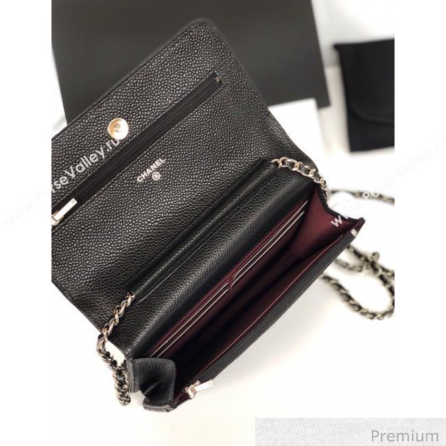 Chanel Grained Calfskin Classic Wallet on Chain WOC AP0250 Black/Silver 2020 (YD-20070850)