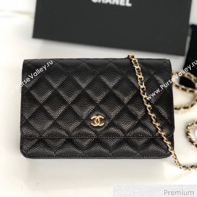 Chanel Grained Calfskin Classic Wallet on Chain WOC AP0250 Black/Gold 2020 (YD-20070851)