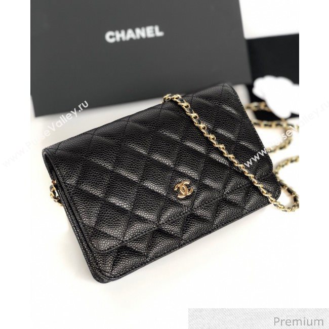 Chanel Grained Calfskin Classic Wallet on Chain WOC AP0250 Black/Gold 2020 (YD-20070851)