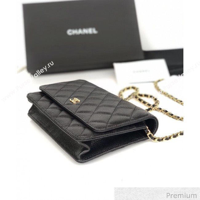 Chanel Grained Calfskin Classic Wallet on Chain WOC AP0250 Black/Gold 2020 (YD-20070851)