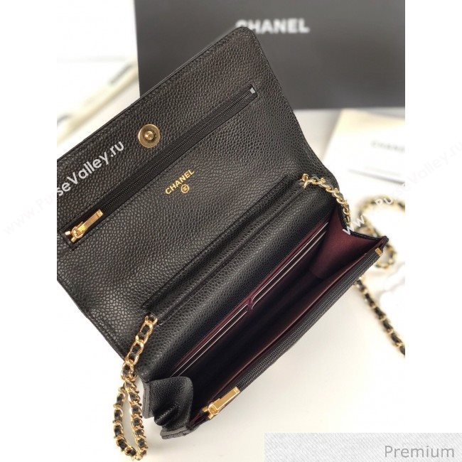 Chanel Grained Calfskin Classic Wallet on Chain WOC AP0250 Black/Gold 2020 (YD-20070851)